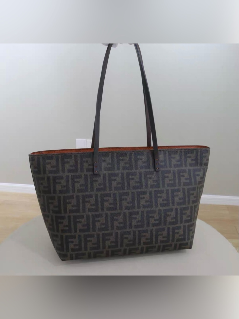 Fendi Monogram Canvas Tote in Dark Brown and Black
